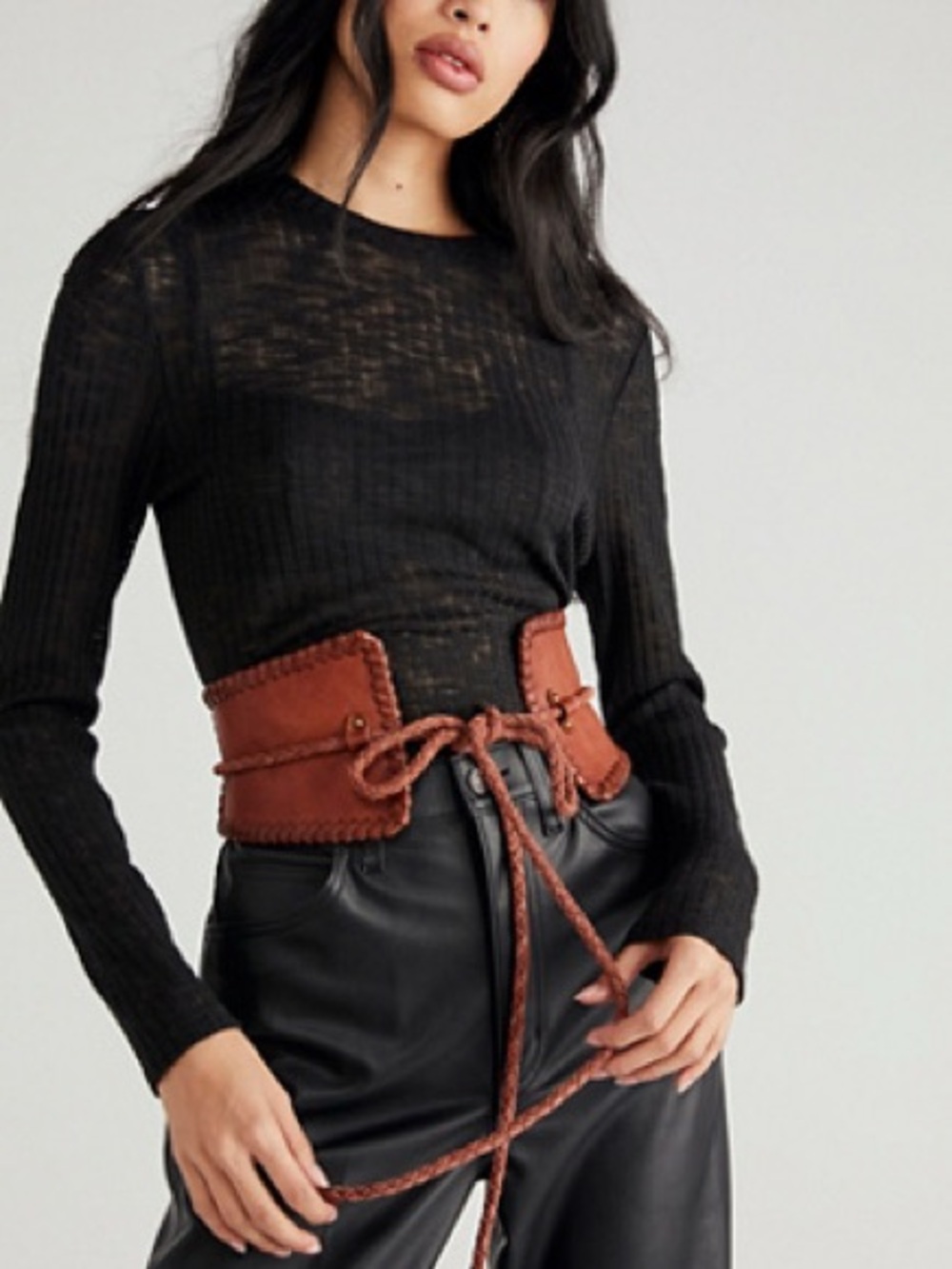 S/M leather corset belt warm brown by free people